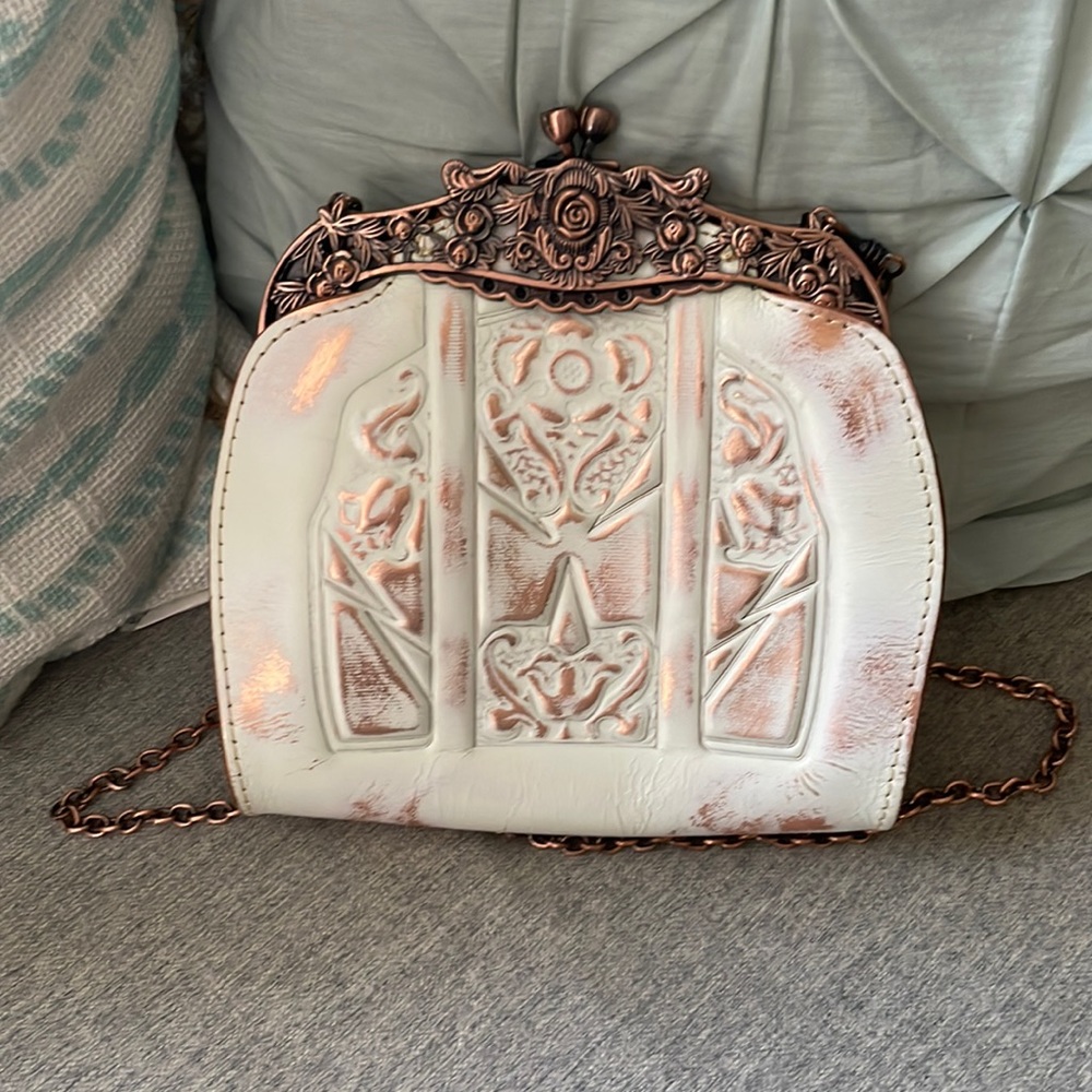 Patricia Nash white leather with antiqued metal